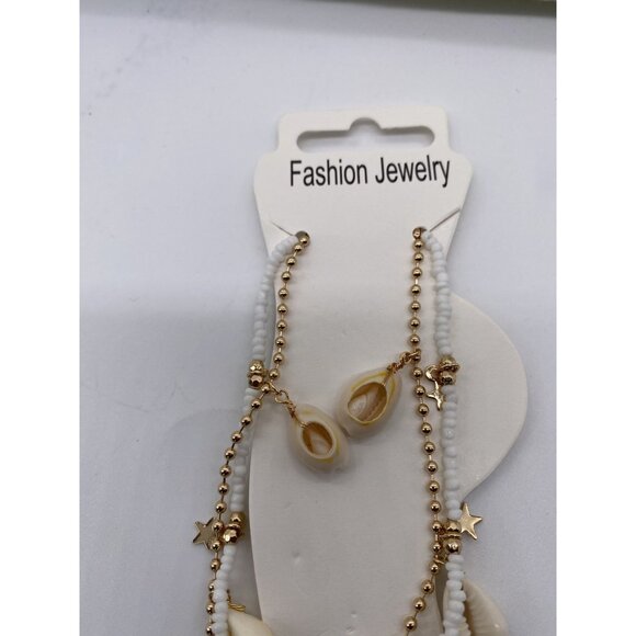 Sea Shell Anklets With Star Charms Gold & White  For Women - Picture 2 of 5